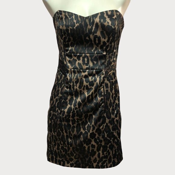 Guess Leopard Animal Print Sweetheart Neckline Strapless Mini Dress Size 7 - Picture 1 of 11